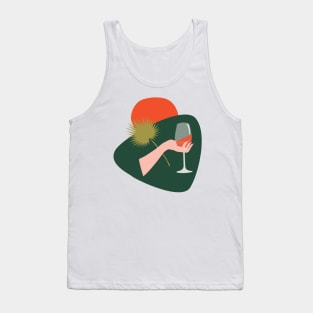 Abstract hand with a glass of wine and leaf Tank Top